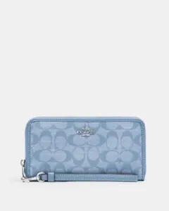 【COACH コーチ 長財布 シグネチャー ブルー系 ストラップ付き