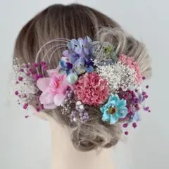 髪飾り　成人式　卒業式　結婚式　紫　ピンク　水引　かすみ草