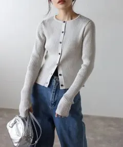 bonjour sagan フィンガーホールクルーネックリブカーディガン