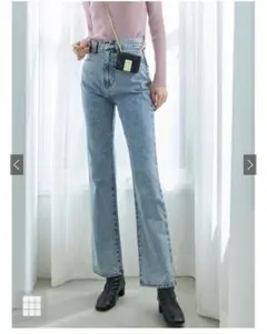 GRL cu289 ハイウエストセミフレアデニムパンツ　ケミカルブルー　XS