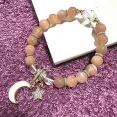 天然石オレンジムーンストーン　デザインブレスレット