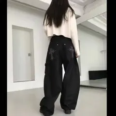 THEAIRTOWN ウエストバンド ワイドパンツ ブラック THEAIRTOWN ウエストバンド ワイドパンツ ブラック - メルカリ