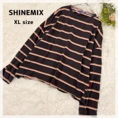 【SHINEMIX】長袖ボーダーTシャツ XL ブラウン×ピンク 大きいサイズ