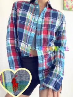 超美品　麻100　ラルフローレン　マドラスチェック　現行タグ　ゆったりシャツ