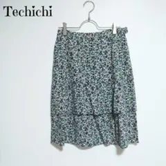 テチチ　フリルフレアスカート　ティアード　ひざ丈　小花柄　フラワー　日本製　Mのサムネイル