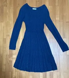 ブルーニットワンピース 長袖