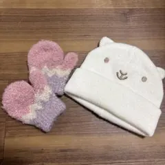 クマ耳ニット帽とミトンセット