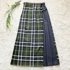 チェック柄プリーツスカート グリーン×ブラック