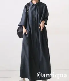 【新品タグ付き】antiqua アンティカ シャツワンピース ブルーグレー