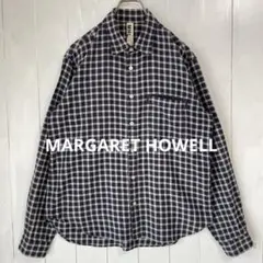 MHL. コットン&ウール チェック レギュラーカラーシャツ Lサイズ