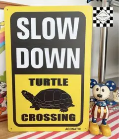 カメに注意② ブリキ看板 アメリカン雑貨 リクガメ 警告看板 亀 USA