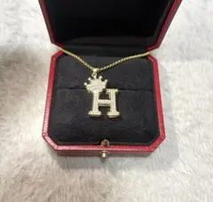クラウン イニシャル H ネックレス 王冠 ゴールド CZダイヤモンド キラキラ