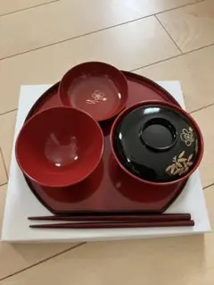 会津塗り 漆器セット 赤黒