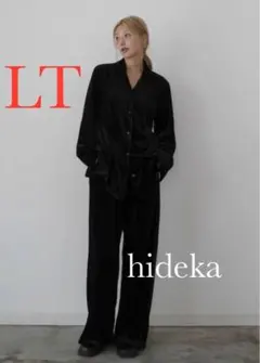 しまむら　Linoluce Hideka ベロアタックパンツ　中黒　サイズLT