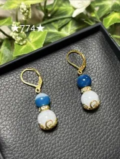 ★７７４★アクアマリン　ブルーアゲート　ロンデル　ピアス　ハンドメイド
