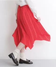 merlot ランダムカットプリーツスカート　アカ