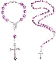パープル ビーズロザリオネックレスとブレスレットバージ