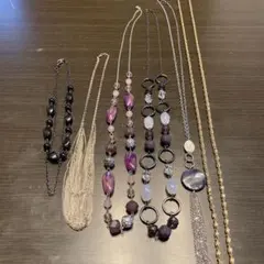 ネックレス レディース 紫 シルバー ゴールド 6点セット イミテーション