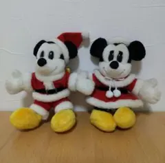 レトロ サンタミッキー&ミニー ぬいぐるみバッチ