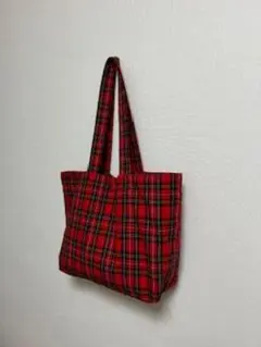 ボタン付き　タータンチェック　トートバッグ　大きめ　ハンドメイド