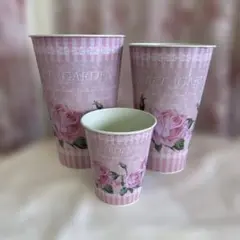 薔薇のティン缶　ゴミ箱 3個セット　薔薇好きさんに