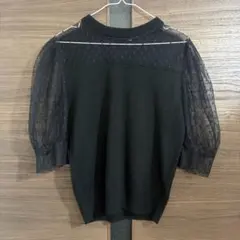 シースルー袖 ブラックニット 半袖のサムネイル