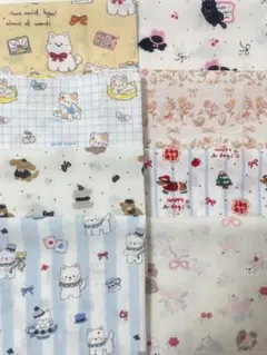 在庫大処分セール‼️可愛い猫と花の綿プリント生地8枚セット