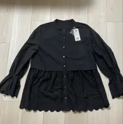 TORRAZZO DONNAフリルデザイン長袖シャツ ブラウスチャコールグレー 