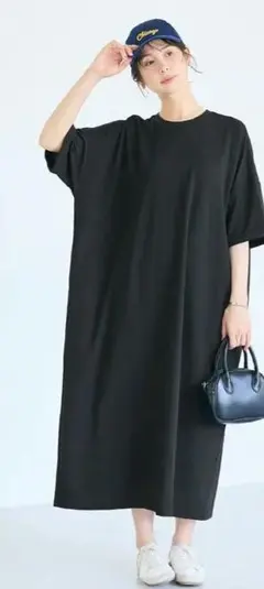 coca ライトエンボスワイドシルエットワンピース L Black