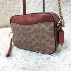 コーチ ショルダーバッグ カメラバッグ シグネチャー PVC チェーン ブラウン