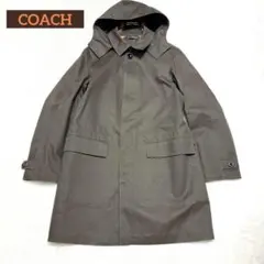 COACH コーチ 2way ゴム引 比翼 ステンカラーコート フード付 茶のサムネイル