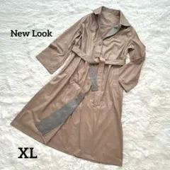 New Look トレンチコート レザー風 ロング丈 ベルト付き ブラウン XL
