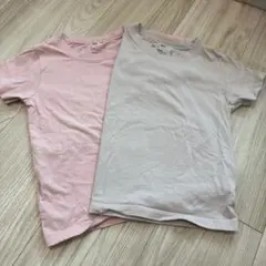 無印　キッズ 半袖Tシャツ 2枚セット 100cm ピンク ベージュグレーのサムネイル