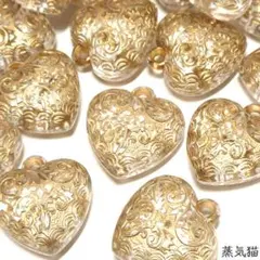 c1598 アンティーク調ぷっくりハートチャーム クリア 15個【ピアス素材】