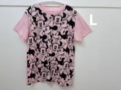 Lサイズ　ユニクロ　ディズニー　ミニーちゃん　総柄　ピンク　Tシャツ　Uネック