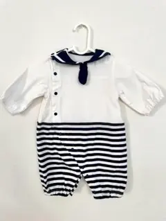 セーラー襟付きロンパース 白ネイビー 50〜60cm