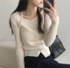 SHEIN ニットトップス 韓国トップス スリムフィットUネック