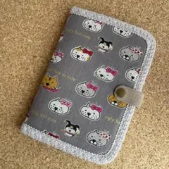 お薬手帳 母子手帳ケース ハンドメイド ★ブサカワ♪おめかしねこちゃん グレー①