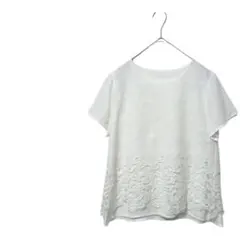 半袖トップス 【M】ブラウス レース装飾 レディース 春夏 袖シフォン 白