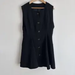 ノースリーブ フレアベスト ブラック ジレ ペプラム シンプル フリーサイズ
