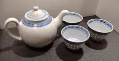 中国景徳鎮 茶器セット　急須・湯呑み3個 ホタル模様