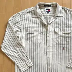 激レア 90s トミー オープンカラー シャツ 開襟 ストライプ ナチュラル