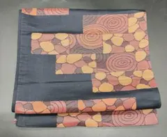 高級　正絹　洒落帯　名古屋帯　横段　渦巻き　幾何学模様　335