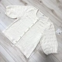 【新品】COLZA フリルカーディガン S アイボリー カーディガン 七分袖