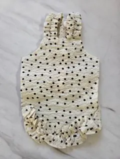 水玉模様フリル付き犬服 クリーム色