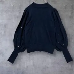 a2504 【ラミラル】 ハイネック ニット パフスリーブ ネイビー 40