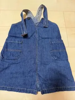 デニム ジャンバースカート ストライプストラップ