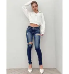 GYDA SIDE RIPPED スキニーデニムパンツ S