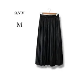 a.v.v レディース　ロングプリーツスカート　光沢　ブラック　Mサイズ 黒のサムネイル
