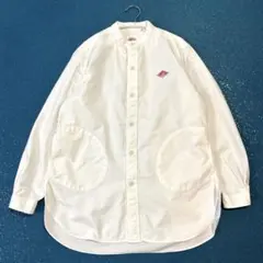 【美品】DANTON ダントン ダブルガーゼ ノーカラー カバーオール 羽織り白 美品】DANTON ダントン ダブルガーゼ ノーカラー カバーオール 羽織り